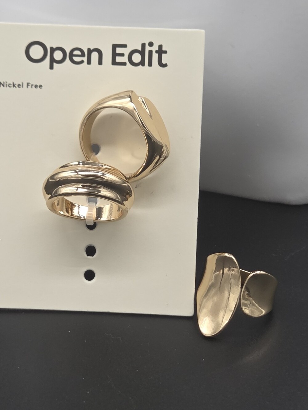 Open Edit Gold-Tone Hoop Ring Set - 3 Pack